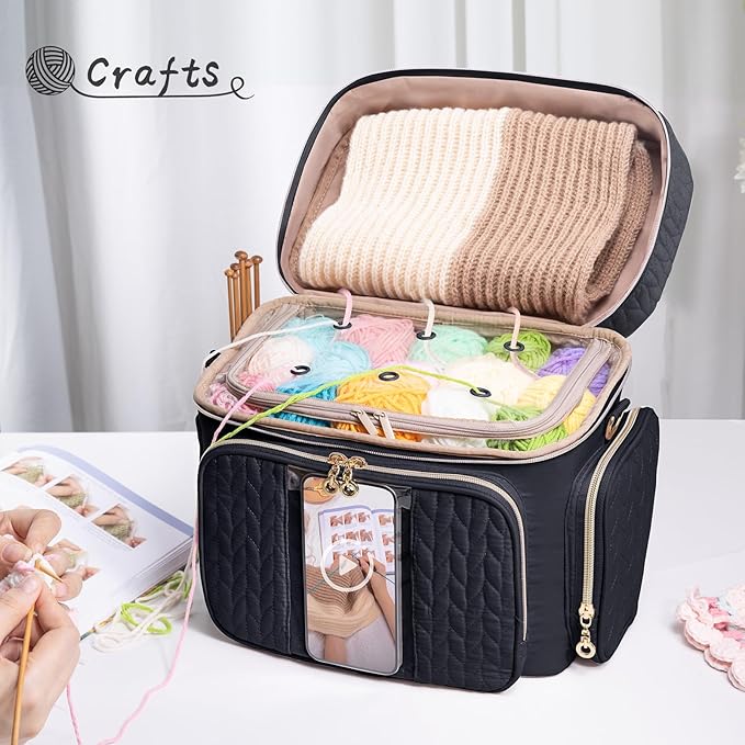 Crochet Bag Organizer - Yarn Bags for Crocheting - Crochet Storage Bag with Pockets for Crochet Hooks, Crochet Accessories - Yarn Organizers - Yarn Holders for Crocheting - Knitting Bags