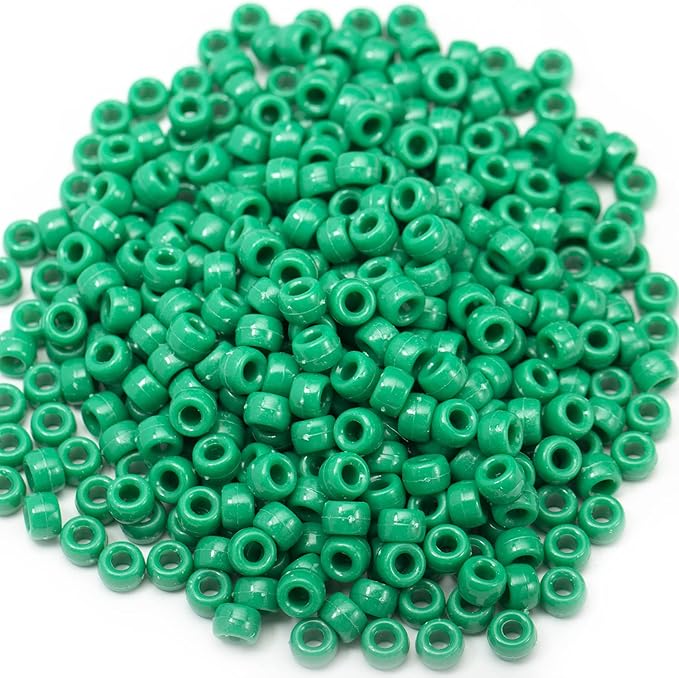 Gxueshan 1000 Pcs Acrylic Green Pony Beads 6x9mm Green Kandi Beads Bulk for Friendship Bracelet Necklace Jewelry Making Earring Hair Braiding