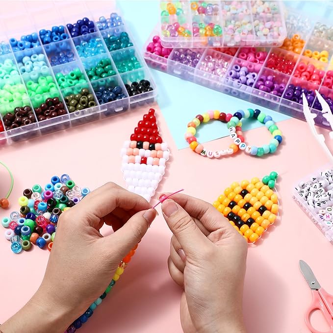 Ferreve 73 Colors 3700 Pcs Pony Beads for Bracelet Making Kit 64 Colors Pony Rainbow Letter Beads 9 Colours Glow in the Dark Beadwork Friendship Bracelet Jewelry Crafts with Elastic Cord