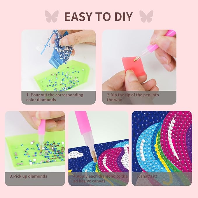 FlyingMage 5D Diamond Art Painting Kits with Wooden Frame, Cute DIY Diamond Art Mosaic Kits for Adults Women Teen, Kawaii Diamond Crafts Arts Full Drill Diamond Dots (Blue Unicorn)