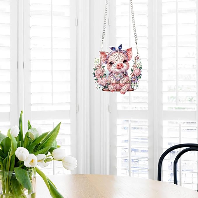 AiYuanzsh 5D DIY Diamond Art Painting Kits Hanging Pendant, Piggy Diamond Art Hanging Sign DIY Special Shaped Crystal Pendant Ornaments for Door Wall Window Home Festival Decor