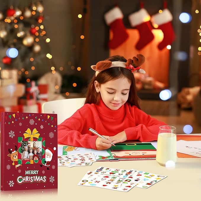 Jetec Christmas Photo Album Scrapbook 80 Page 12.5 x 10.8 x 2.1 Inch 3 Rings Removable Christmas Memory Book DIY Scrapbook Kit with Stickers Holds 4 x 6 5 x 7 8 x 10 Pictures for Xmas Gifts (Cute)