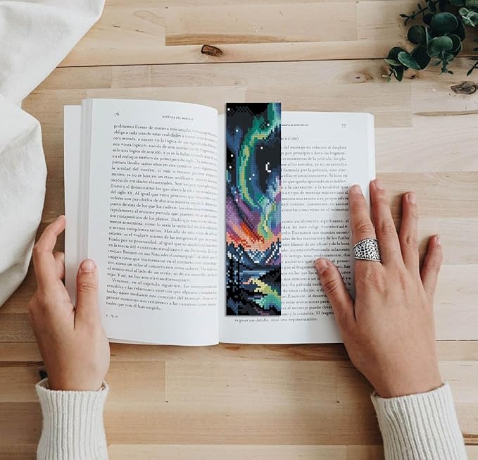 NEGEKFKX 6 Pcs Starry Sky Cross Stitch Bookmark Kit for Adult Beginners,Aurora Cross Stitch Kits 14 CT DIY Crossstitch Kits Adult Stamped Bookmark Embroidery Bookmarks Kit