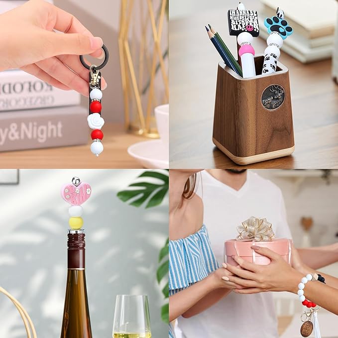 MAIBAOTA 120 Pcs White Silicone Beads - 15 mm Round Beads for Keychain, Pens, Bracelet, Necklace Making - Bulk Craft Kit