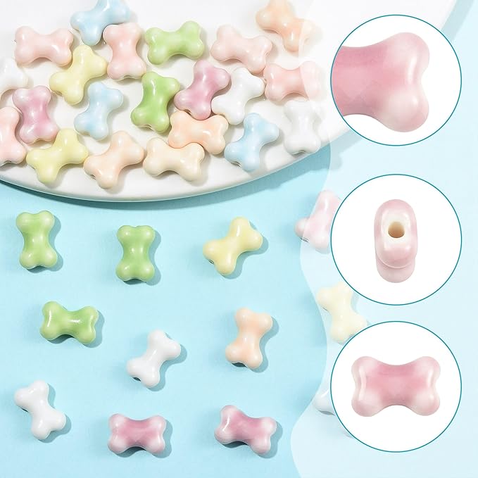42Pcs Bone Ceramic Porcelain Beads for Jewelry Making 7 Colors Bright Glazed Handmade Spacer Beads for DIY Necklaces Earrings Bracelets Keychains Jewelry Findings Accessories