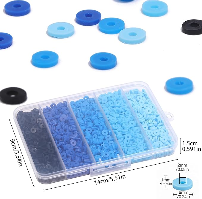 3500pcs Blue Clay Beads for Bracelets Making 6mm Heishi Beads Polymer Flat Round Disc Clay for Jewelry Making Blue Bead Crafts