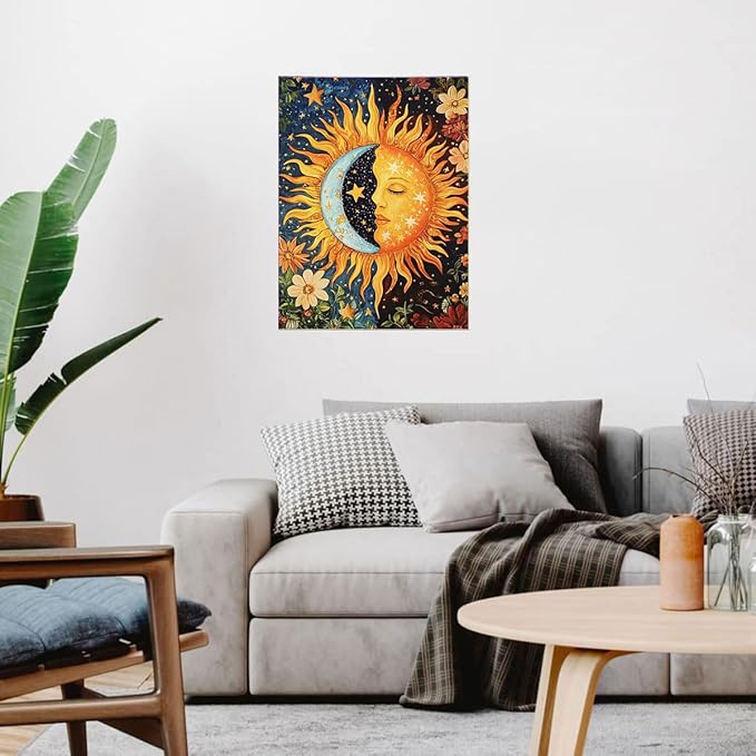 Sun and Moon Stamped Cross Stitch Kits - Plant Counted Cross Stitch Kits for Beginners Adults Needlepoint Cross-Stitch Patterns Dimensions Needlecrafts Embroidery Kits Arts and Crafts