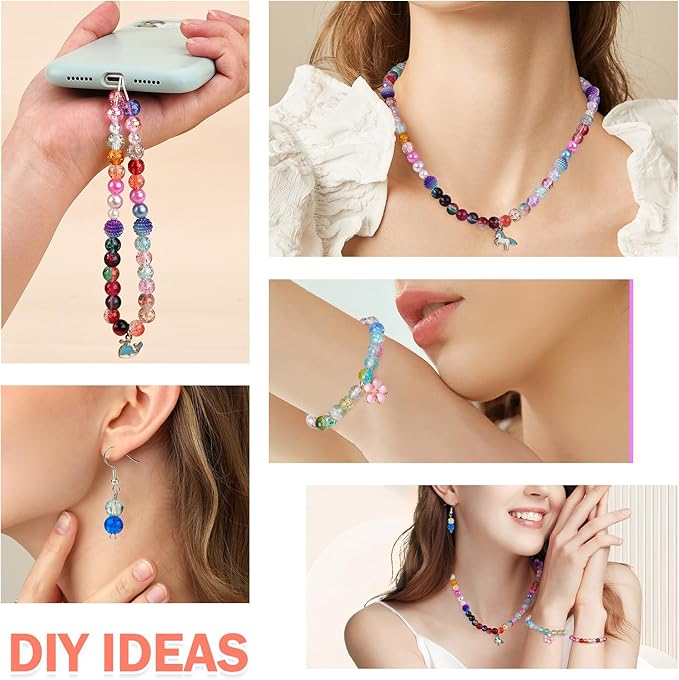 XSEINO About 3800PCS 8mm Glass Beads Bracelet Making Set, 208 Assorted Colors Crystal Glass Beads for Making and DIY Crafts