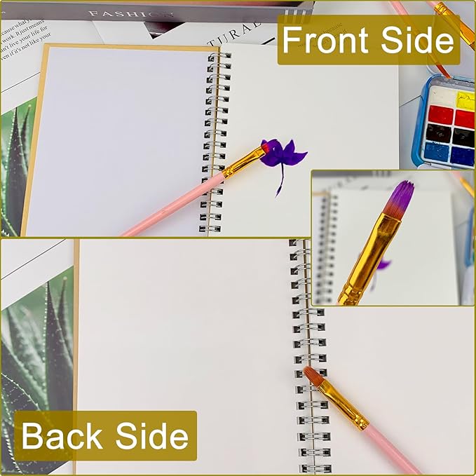 Set of 2, Each with 20 Sheets, 7.5 x 5.1 Inches, 140 lb Cold Press Watercolor Paper, 1150 GSM Brown Hard Cover, Spiral Bound, White Pages for Drawing and Painting
