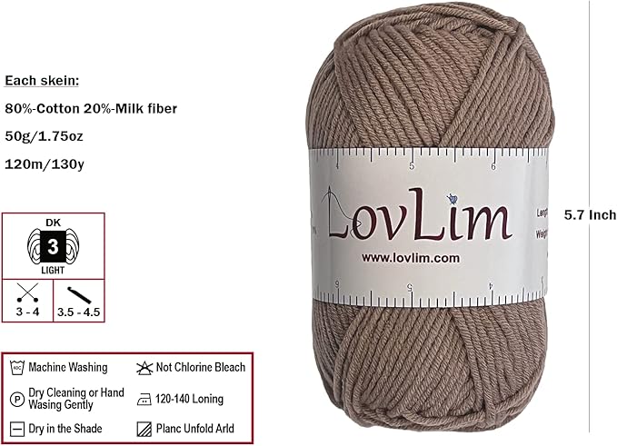 Crochet Yarn, 10x50g Soft Cotton Yarn Skeins, 1200+ Yards, for Crochet and Knitting, Free Crochet/Amigurumi Patterns, Craft DK Yarn Perfect Starter Kit (Pinkish_Brown)