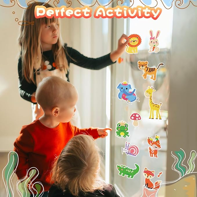 Labeol Diamond Art Kits for Kids Boys and Girls Ages 6-8-10-12 Easy to DIY Creative Diamond Art Sticker Craft by Numbers Kits for Kids and Adult Beginners (Jungle Animals)