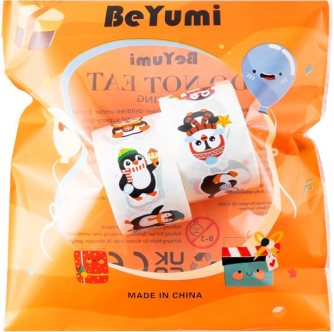 beyumi winter cute penguin sticker - 1000pcs winter penguin stickers in 2 rolls winter christmas adhesive kawaii animal decal winter holiday party favor supplies classroom office bottle decor for kids