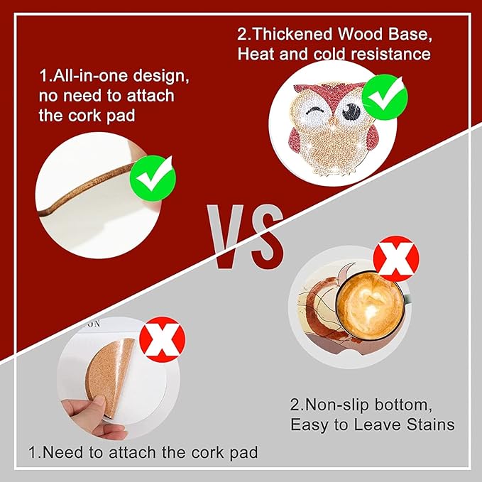 YLOLUL 10 Pcs Owl Shaped Diamond Painting Coasters Kits DIY Owl Diamond Painting Coasters with Holder Owl Diamond Painting Coasters for Beginners Adults and Kids Art Craft Supplies Gift (Owl)
