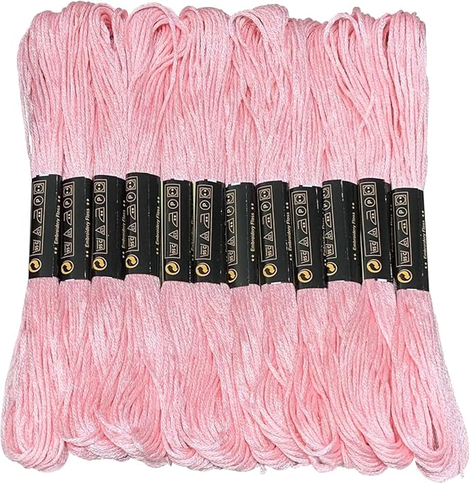12 Skeins Embroidery Floss Pink Color, Friendship Bracelet String Cross Stitch Embroidery Thread Floss Bracelet Making Yarn, Craft Floss(Pink)
