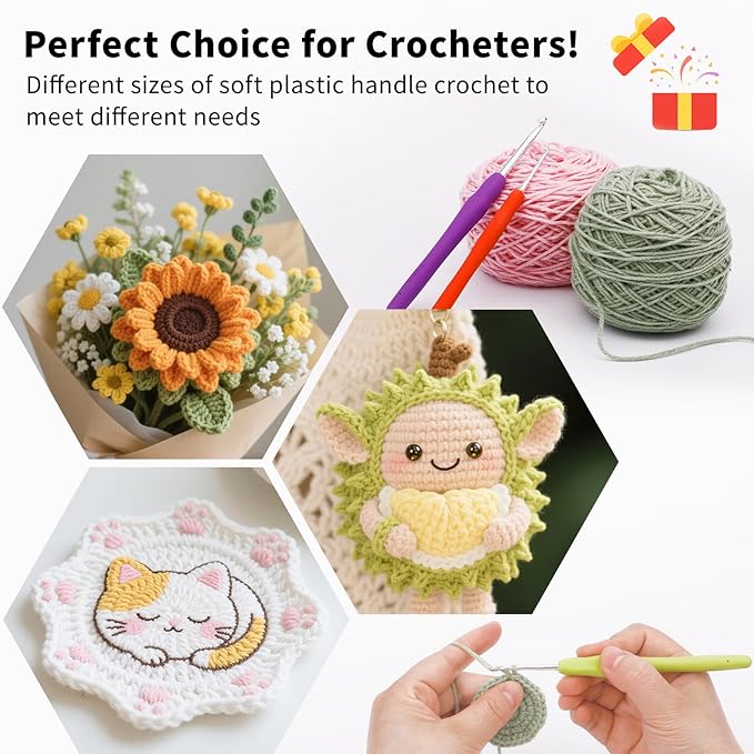 Iuuidu 2PCS 2.0mm 2.5mm Crochet Hooks, Ergonomic Handle Crochet Hooks for Arthritic Hands, Extra Long Crochet Needles for Beginners, Comfortable Smooth Knitting Needles for Handmade DIY Multicolor