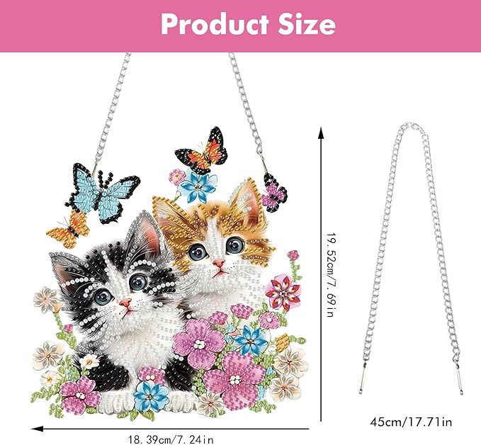 Miwixy Cats Hanging Diamond Art,Black Orange Cats Butterfly Special Shaped Crystal Christmas Diamond Painting Ornament Kit DIY Double-Sided Pattern Window Pendant Gem Art Kit for Home Wall Decor