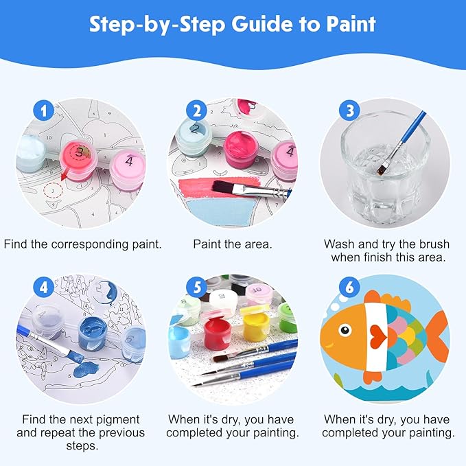 4 Pack Paint by Number for Kids with Wooden Frame, Cute Seal, Turtle, Fun Crab, Fish Paint by Numbers for Kids Ages 8-12, Cartoon, DIY Acrylic Oil Painting for Beginners for Home Wall Decor 8X8 inch