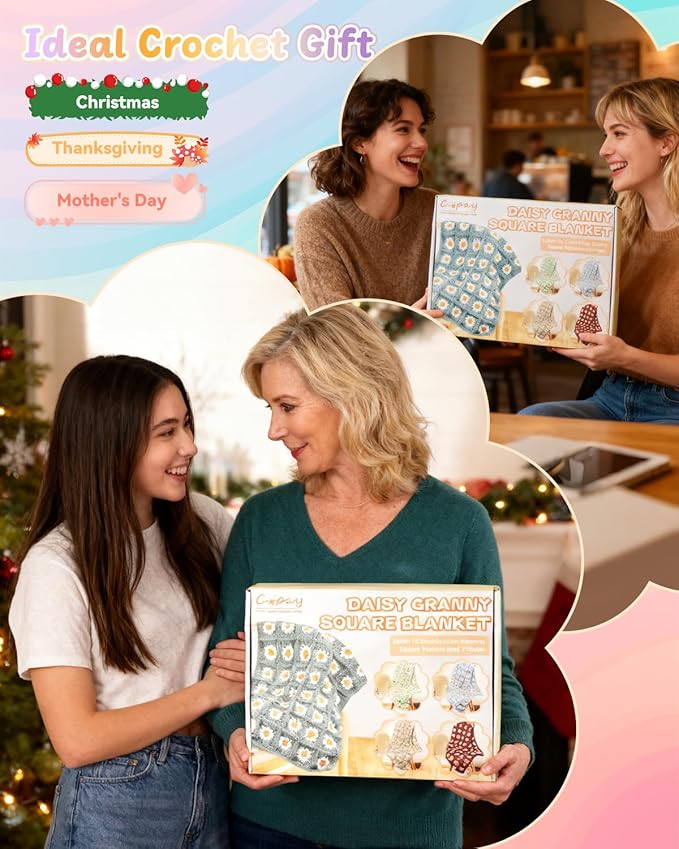 Coopay Crochet Kit for Beginners, Crochet Starter Kit for Blanket, Granny Squares Video Instructions, Easy to Learn Knitting for Beginner