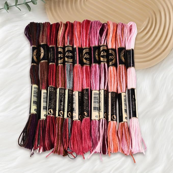 12 Skeins 105 Yards Embroidery Thread Variegated Cross Stitch Floss Bulk 6 Ply Polyester Yarn Colorful Red Friendship Bracelet String for Sewing Making Needlecraft Knitting Clothes Stitching