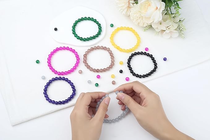 500Pcs Yellow Glass Beads for Bracelets, 8mm Round Glass Crystal Beads for Bracelet DIY Crafts Making Kits Earring Necklaces (Yellow)