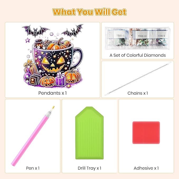 MOGTAA Halloween Diamond Art Hanging Pendant Kits, Pumpkin Diamond Art Kits for Adults, 5D Special Shape Diamond Painting Animal Gem Art for Home Garden Wall Decor