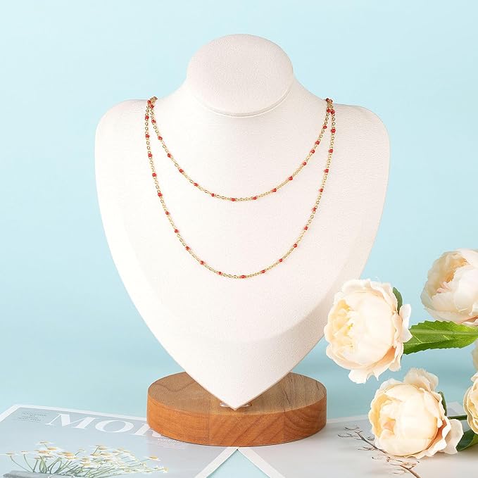 UMAOKANG 10 Meters Gold Plated Chains for Jewelry Making Red Enamel Bead Stainless Steel Chain for Women Necklace DIY Craft