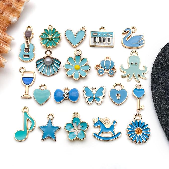 WOCRAFT 40pcs 20 pairs Assorted Enamel Bracelet Charms for Jewelry Making DIY Necklace Bracelet Earrings Keychain Crafting Charms Kit Crafts (Lake Blue-SN998)