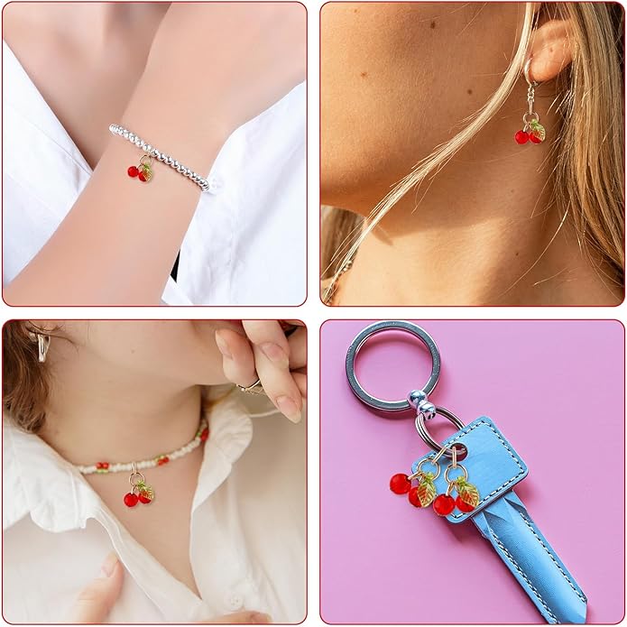 30pcs Red Cherry Charms, Cute Glass Red Fruit Pendants with Loop DIY Jewelry Making Accessories for Bracelet Necklace Earrings