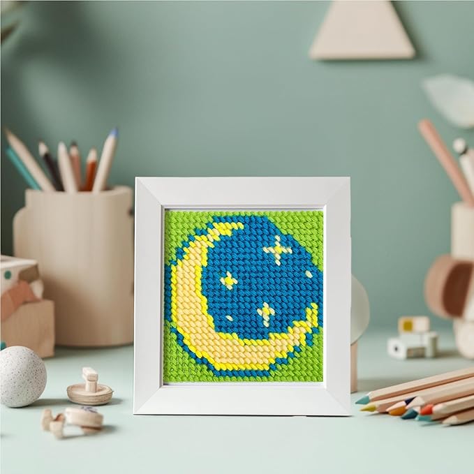 Pllieay 10-in-1 Cross Stitch Beginner Kit for Kids, Kids Embroidery Kit for Beginners Includes 10pcs Plastic Mesh Canvas with Different Pattern, 17 Colored Threads, Instructions for Christmas