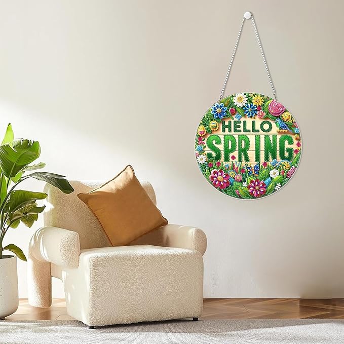 BAWKENTON Spring Hanging Diamonds Art kit for Adult, DIY Diamonds Painting Art Kit, 7.68x7.68in Acrylic Diamonds Painting Board Kit Ornament, Special Crystal Diamond Hanging Ornament