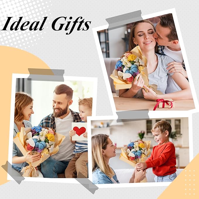 Noocro Crochet Kit Flower Bouquet, Rose, Lily Myosotis, Poppy, Tulip and Orchid with Video Tutorial and Detailed Instructions, Complete Kit Craft Supplies Holiday Gift (Flower Bouquet)