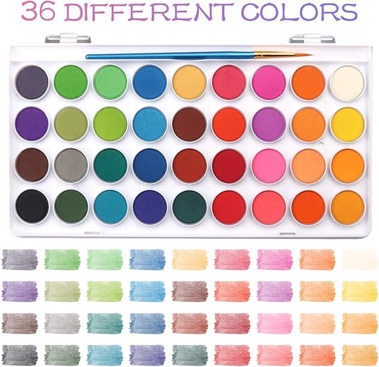 AROIC 36 Colors Watercolor Paint Set, Watercolor Pan Set with 10 Nylon Brushes and 6 Refillable Water Brushes. Perfect for Adults and Beginner Artists