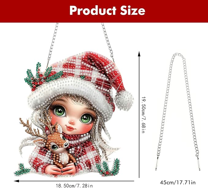 Miwixy Christmas Hanging Diamond Art Kits for Adults,Cute Xmas Deer Special Shaped Crystal Fairy Diamond Painting Ornament Kit DIY Double-Sided Pattern Window Pendant Gem Art Kit for Home Wall Decor