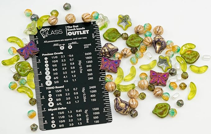 1.4oz (40g) Mix of Czech Glass Beads, Green Leaves and Flower Beads with Purple Butterfly Beads, Hand Made Set Kit, Green Purple Butterflies
