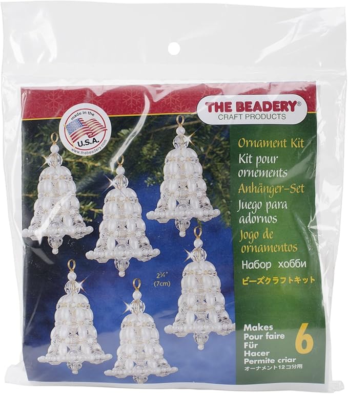 The Beadery BOK-7283 Holiday Beaded Ornament Kit, Crystal and Pearl Bell
