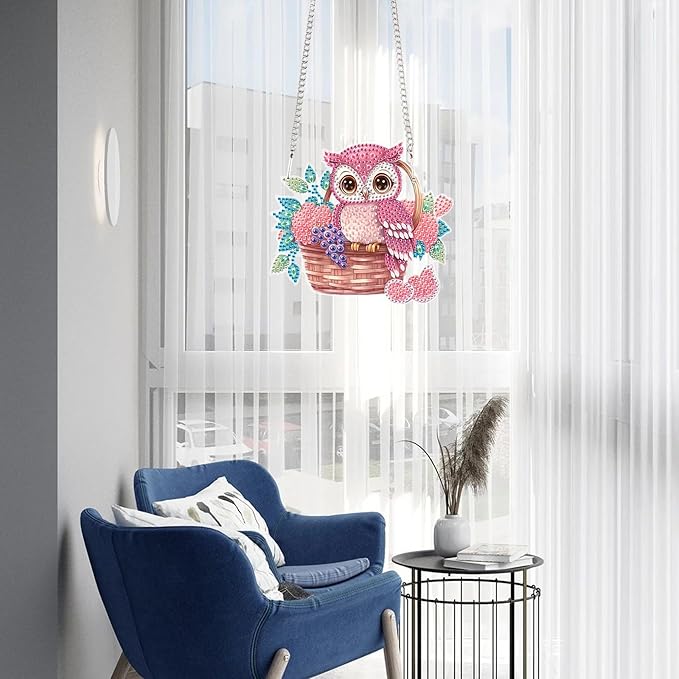 AiYuanzsh Animal Diamond Painting Kits Hanging Pendant, Beautiful Owl Art Hanging Sign DIY Special Shaped Crystal Pendant Ornaments for Home Garden Wall Hanging Kits Home Wall Decor Gift