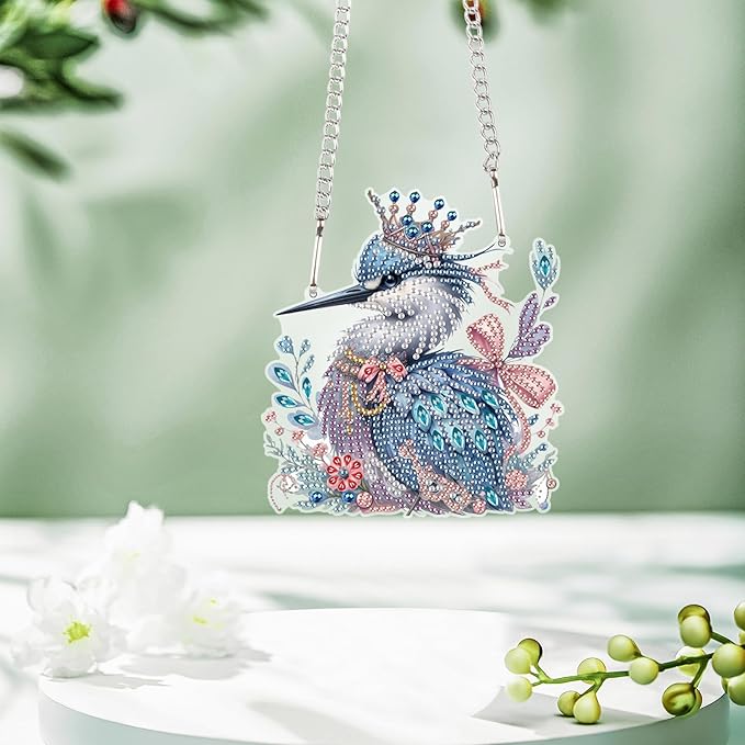 AiYuanzsh Kingfisher Diamond Painting Pendant Kit, Beautiful Bird 5D DIY Acrylic Special Shaped Rhinestones Diamond Art Hanging Sign, Holiday Wall or Door Decoration, Christmas Gift for Adults