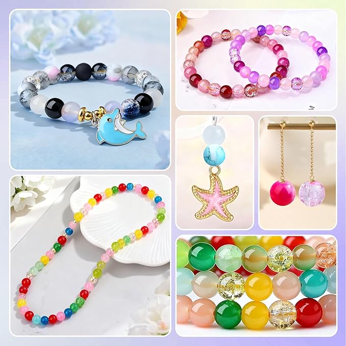 DUQGUHO 8mm Red Yellow and Green Beads for Bracelets Glass Beads for Jewelry Making 24 Colors Round Beads Bulk 520PCS