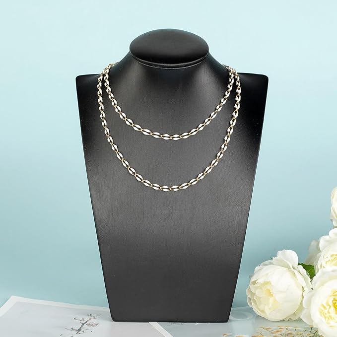 White Enamel Cable Chain Customize Necklace DIY Jewelry Chain Roll, 2 Meters Gold Plated Brass Chain with Jump Rings and Lobster Clasps