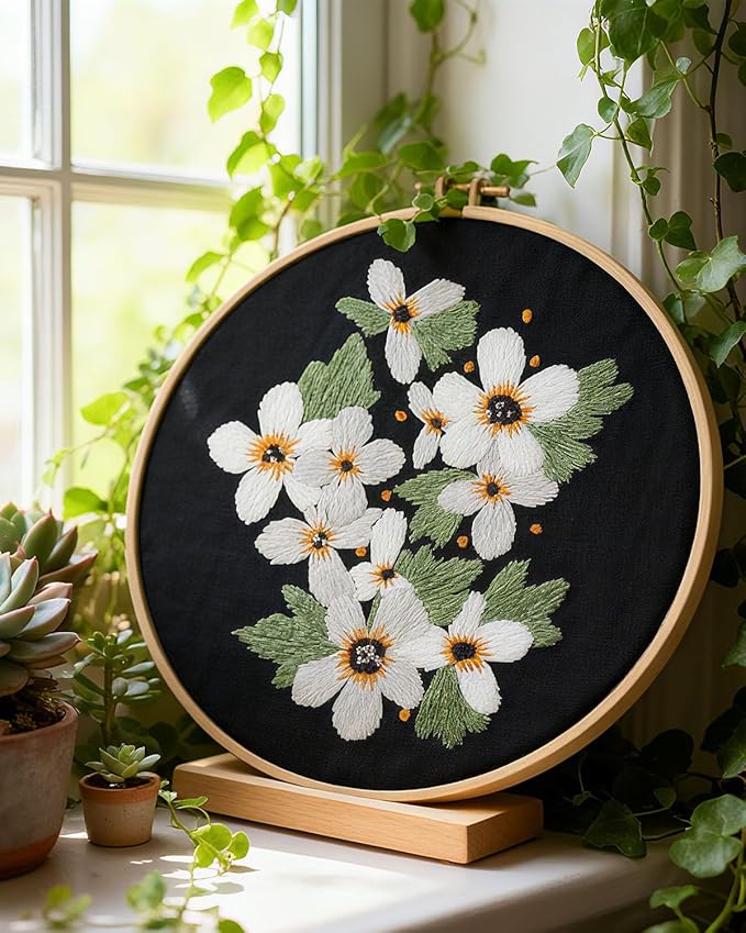 ERKOON Embroidery Kit for Beginners, Flower Cross Stitch Set Include Embroidery Cloth Hoops Threads for Craft Lover Hand Stitch with Embroidery Skill Techniques (Wildflowers)