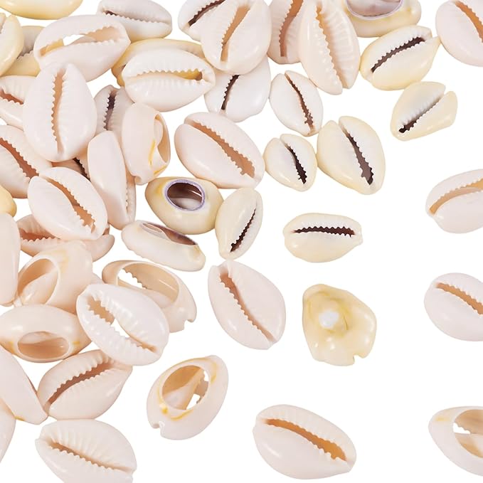 Cheriswelry 100pcs Shell Beads for Bracelet Making Cowrie Shells Spacer Beads Summer Beach Shell Oval Beads for DIY Necklace Jewelry Making with 5.46 Yard Waxed Cotton Thread Cords