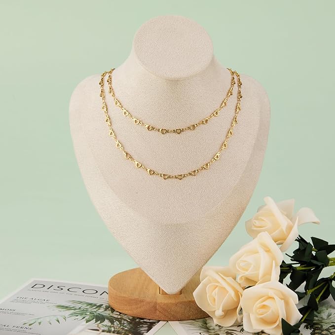 YOUBEIYEE 4 Meters Gold Plated Stainless Steel Jewelry Making Chain Hollow Heart Chain for Jewelry Making with Lobster Clasps Jump Rings