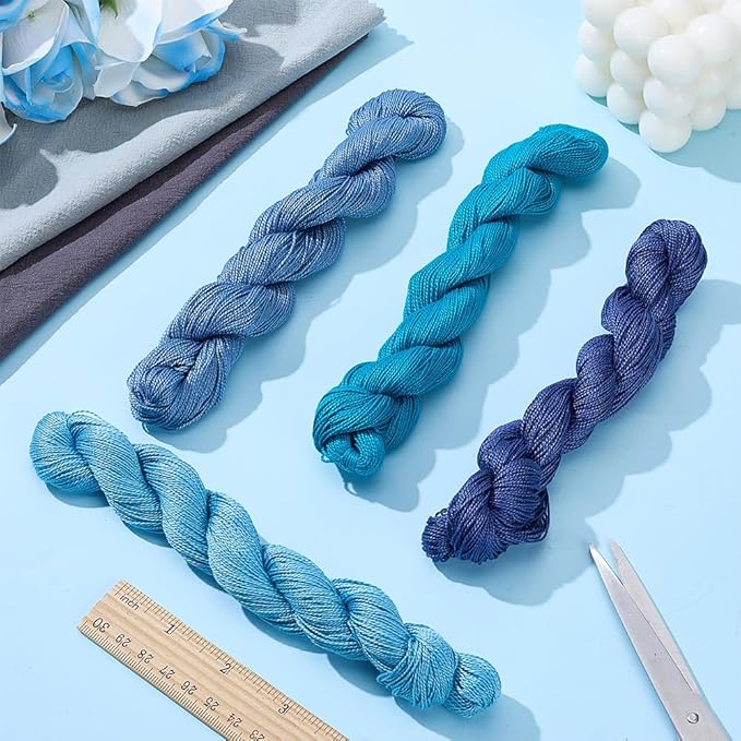 FREEBLOSS 4 Pcs Sashiko Thread Sashiko Skein 100M * 4 Colors Pure Cotton Embroidery Thread Japanese Sewing Threads Quilting & Embroidery Kit Supplies, Blue