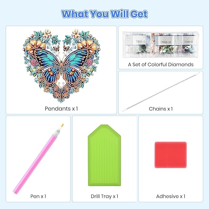 MOGTAA Butterfly Diamond Art Hanging Pendant Kits, 5D Special Shape Diamond Art Kits for Adults, Crystal Rhinestones Flowers Diamond Painting Gem Art for Home Garden Wall Decor