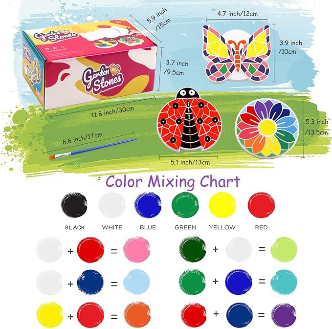 Weilim Paint Your Own Stepping Stones 5-Pack for Kids, Boys & Girls Ages 3-12, Butterfly, Turtle, Flower, Tree & Ladybug DIY Outdoor Garden Art & Craft Ceramic Painting Set Easter