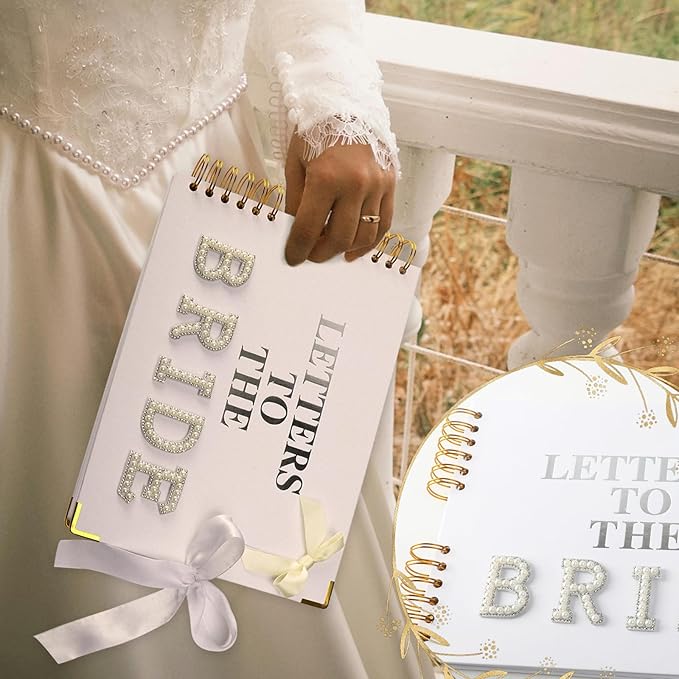 Letters to The Bride Scrapbook - 12.2 Inch Large Wedding Guest Book with PU Leather Cover - DIY Memory Book Kit for Bridal Shower Gift and Anniversary - Personalized Vow Journal with Stickers