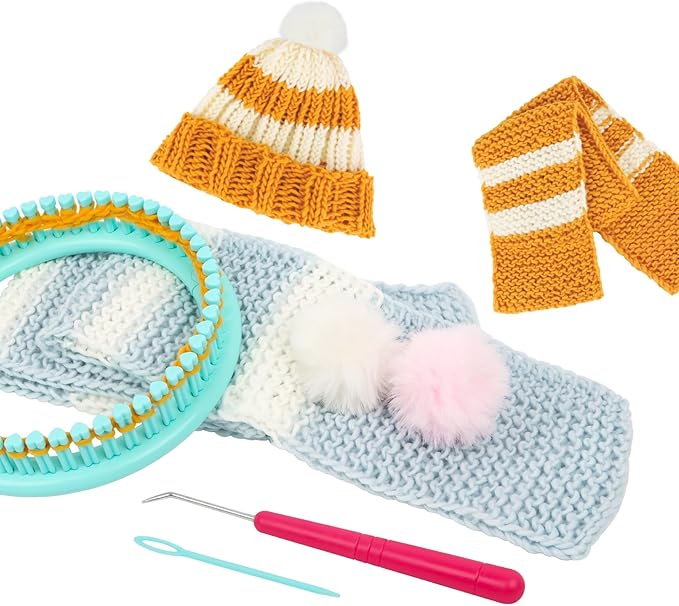 DPAPDI Knitting Loom Kit for Beginners, Creative Craft Toy for Girls Ages 7 8 9 10 11 12 with Storage Boxes Yarns Knitting Tools, Fantastic DIY Gifts Knit Hat Scarf