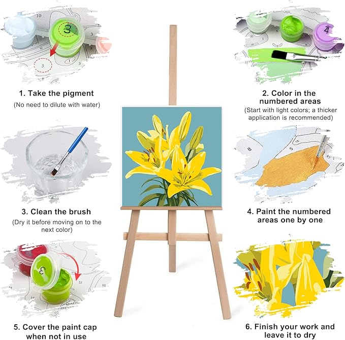 Lxmsja 4 Pack Subtle Flora Paint by Numbers Kit for Adults, Easy Framed Paint by Numbers for Adults Beginner, DIY Acrylic Oil Painting Craft Kits for Home Wall Decor 8x8 inch