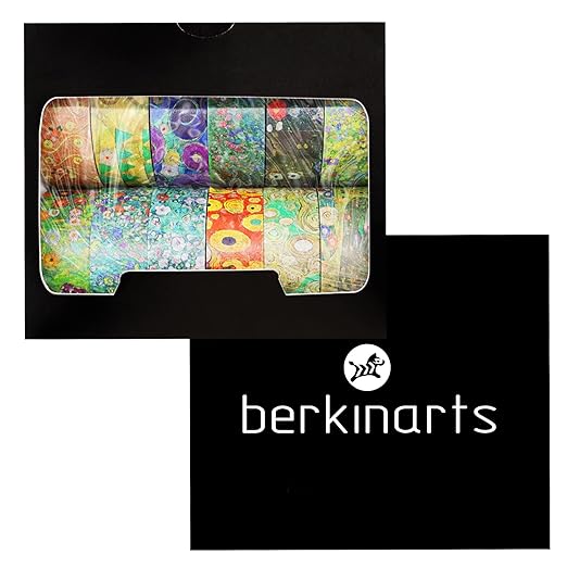 Berkin Arts 12 Rolls Art Floral Designs Washi Tape Set - 15 mm Wide Decorative Adhesive Masking Tape Cloisonnism Colorful Flowers Gustav Klimt Series