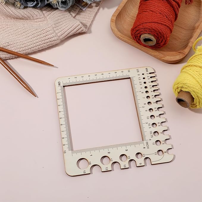 Wooden Rulers Wooden Knitting Crochet Gauge Ruler Stitch Counter Spinner Yarn Measure Tool Square Craft Accessory for Needles